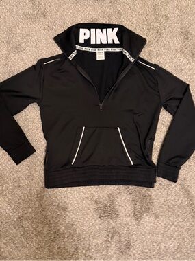 PINK Black Half-Zip Pullover with Contrast Trim